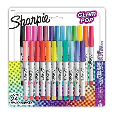 Sure, here is the corrected and grouped text from the image:

**Front:**
- Sharpie
- GLAM POP
- CONT. 24 CT/PCS/PZAS

**Left Side:**
- GLAM POP SURFACES
- SUPERFICIES
- SURFACES DES DE LAS ON MOST ON PLUPART MAYORIA LA
- MARKS SUR MARQUE EN MARQUE
- ULTRA FINO A

**Right Side:**
- GLAM POP SURFACES
- SUPERFICIES
- SURFACES DES DE LAS ON MOST ON PLUPART MAYORIA LA
- MARKS SUR MARQUE EN MARQUE
- ULTRA FINO A

**Bottom:**
- Sharpie
- Sharpie
- Sharpie
- Sharpie
- Sharpie
- Sharpie
- Sharpie
- Sharpie
- Sharpie
- Sharpie
- Sharpie
- Sharpie
- Sharpie
- Sharpie
- Sharpie
- Sharpie
- Sharpie
- Sharpie
- Sharpie
- Sharpie
- Sharpie
- Sharpie
- Sharpie
- Sharpie
- Sharpie
- Sharpie