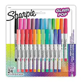 Sharpie - Glam Pop Permanent Markers, Ultra Fine Tip, 24/Pack - Assorted