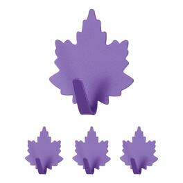 Unique Bargains - 4pcs Leaf Shaped Wall Hooks, Metal Adhesive Towel Hook, Heavy Duty Sticky for Bathroom Kitchen Office Keys Coats - Purple