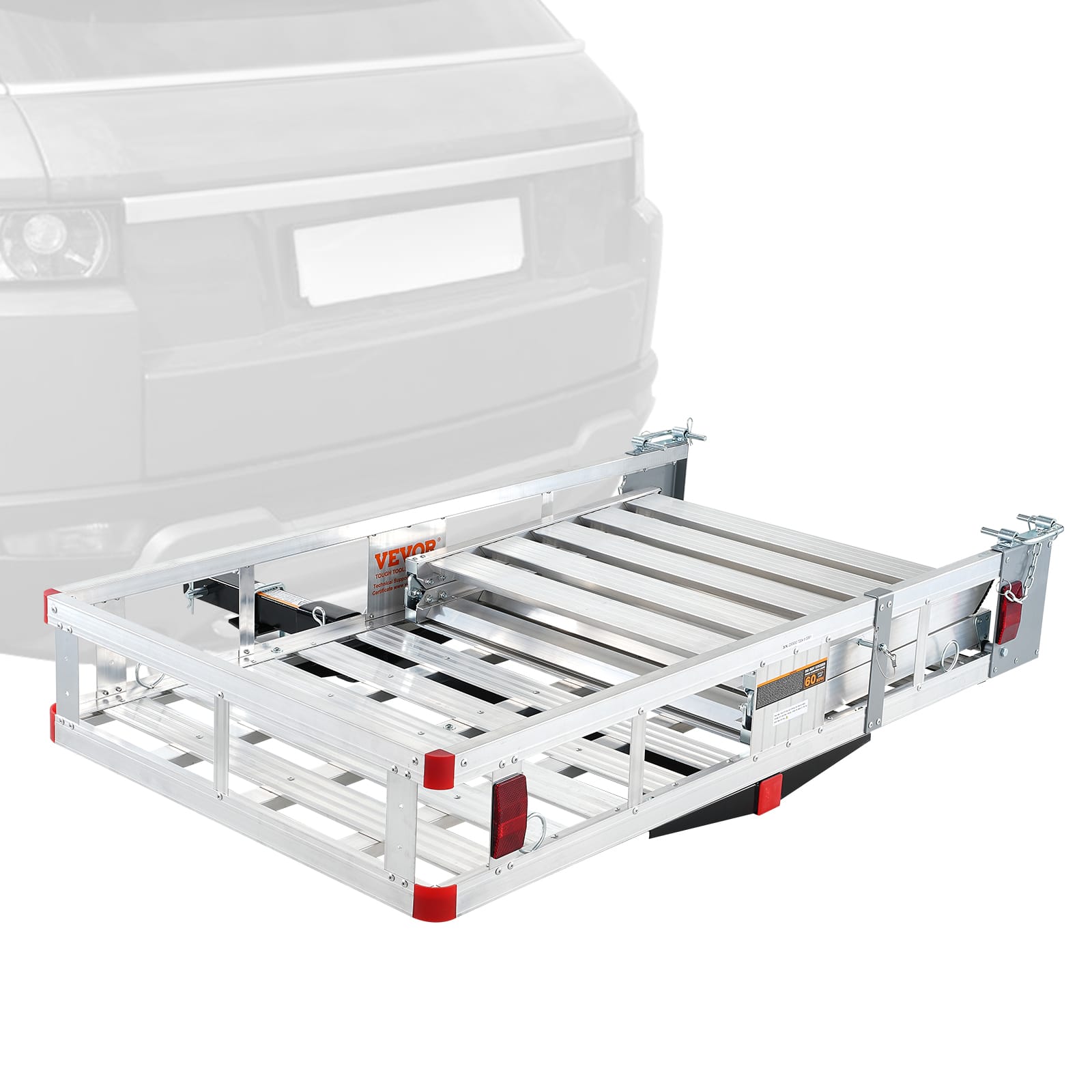 VEVOR - Hitch Mount Cargo Carrier, 45.3" x 25.6" Aluminum Hitch Cargo Rack with Folding Ramp, 500LBS Mobility Scooter Carrier - Silver