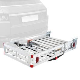 VEVOR - Hitch Mount Cargo Carrier, 45.3" x 25.6" Aluminum Hitch Cargo Rack with Folding Ramp, 500LBS Mobility Scooter Carrier - Silver