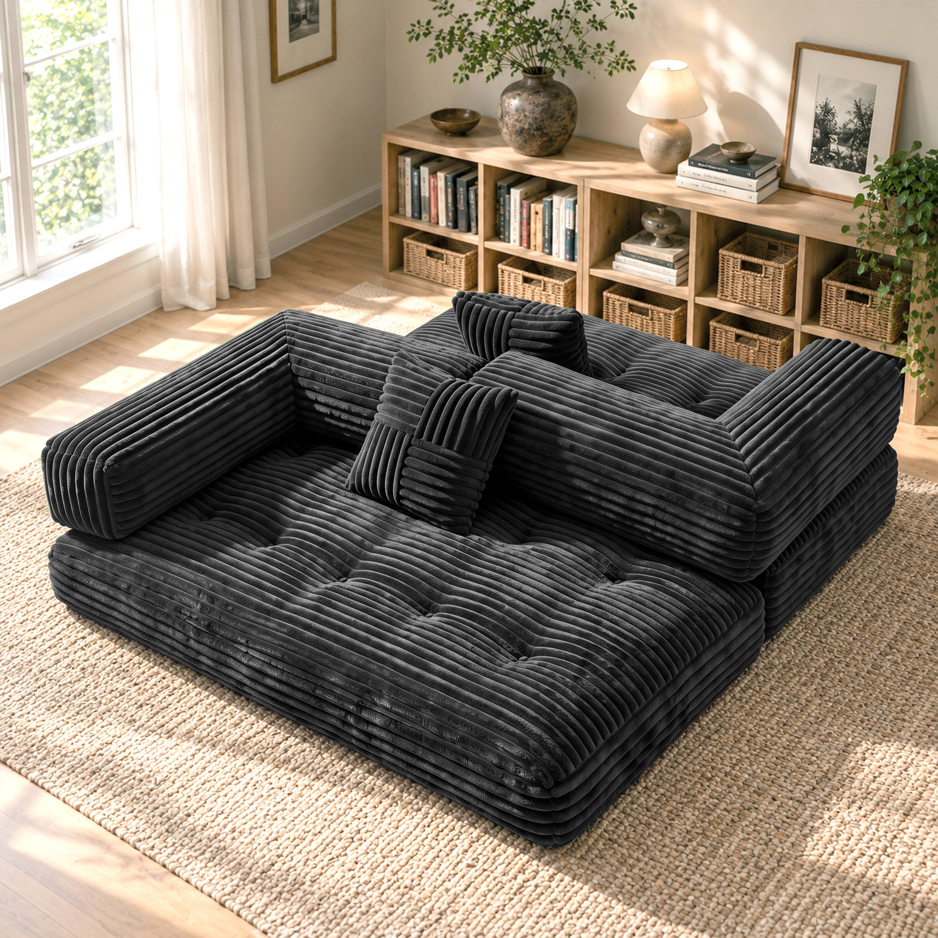 Angle. Vipbear - Corduroy Loveseat Sofa, Convertible Sofa Couch with Sturdy Metal Frame for Living Room Bedroom - Gray.