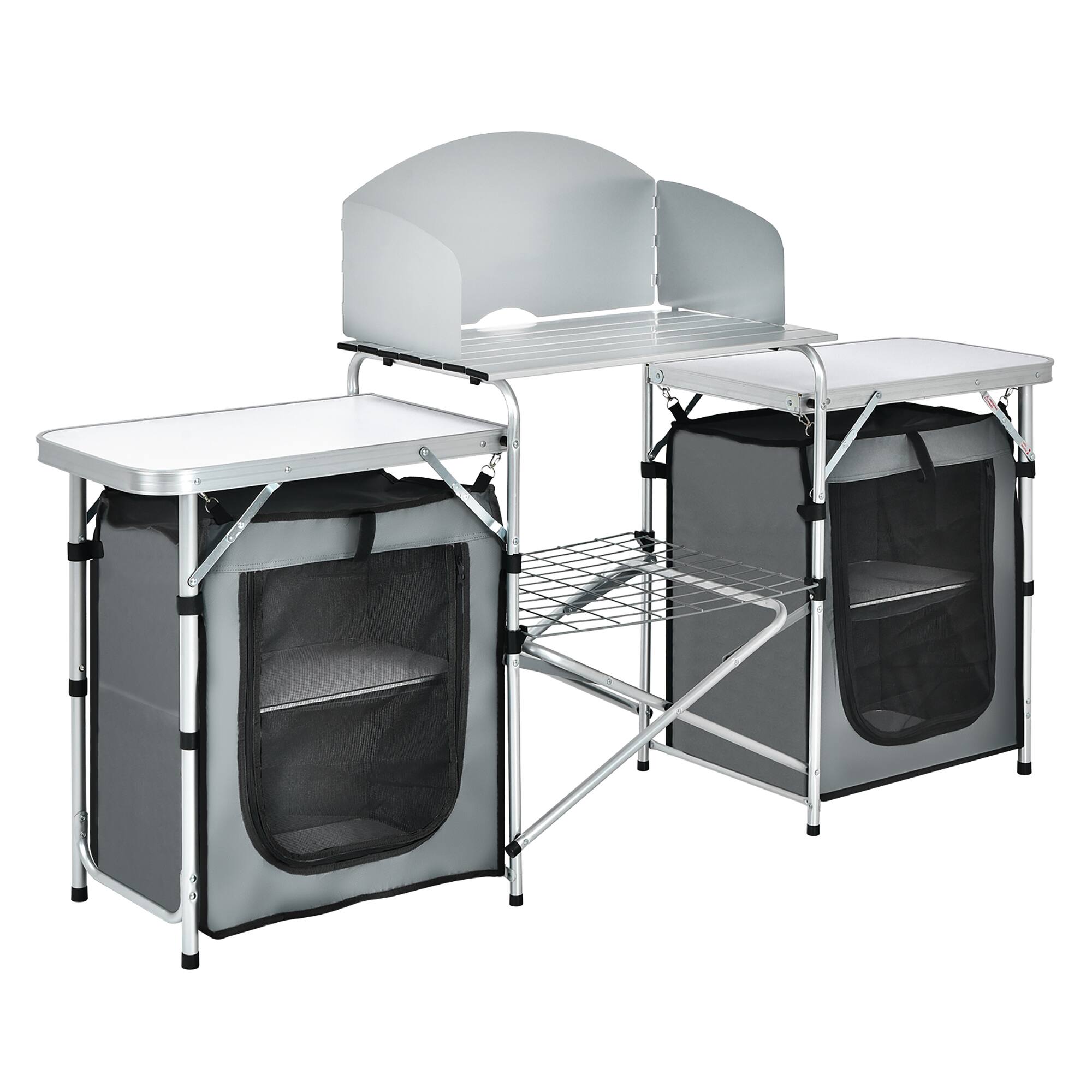 Alt View 16. Costway - Folding Portable Aluminum Camping Grill Table w/ Storage Organizer Windscreen Grey - Gray.