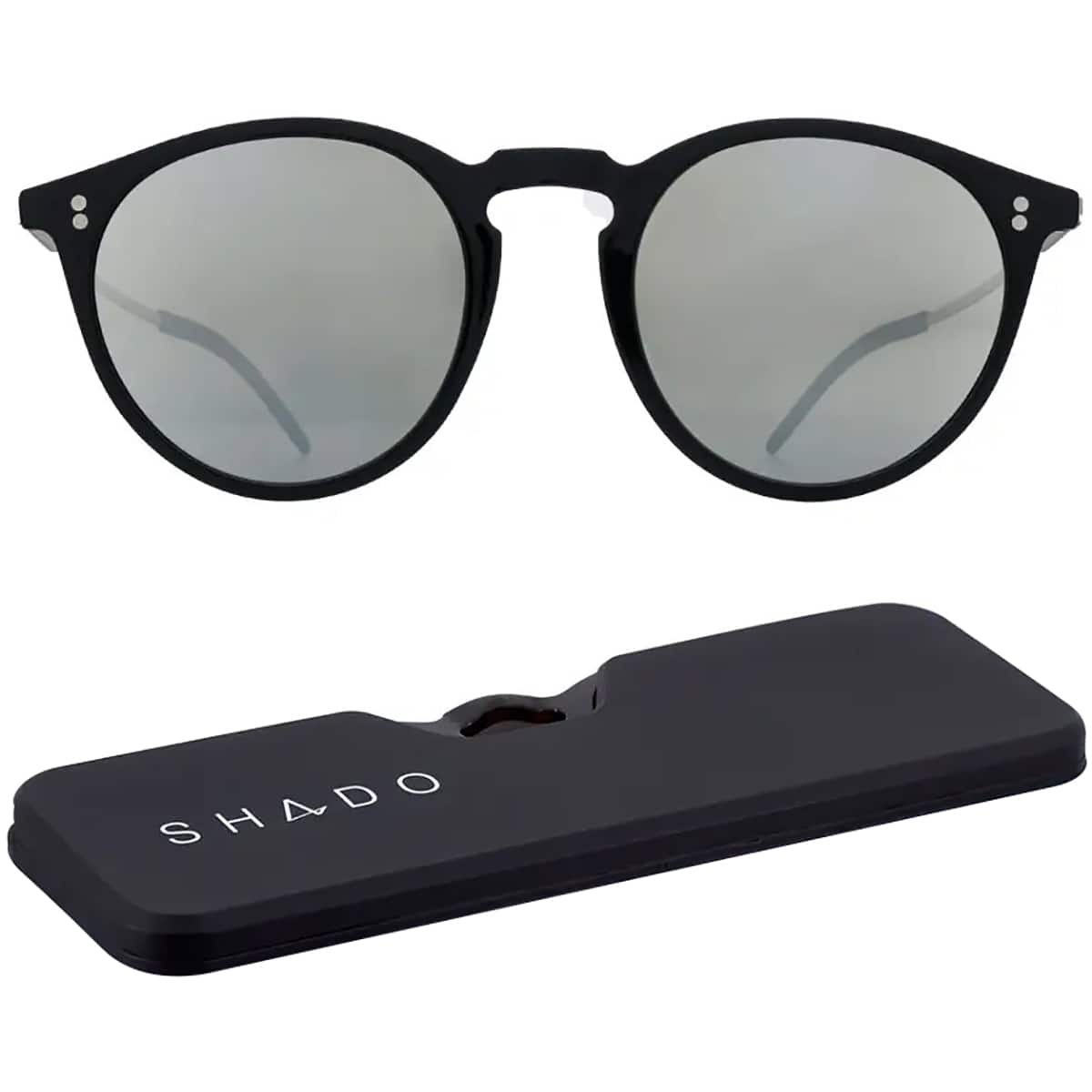 ThinOptics - Los Altos Round Sunglasses with Case - Shiny Black/Silver Flash Mirror