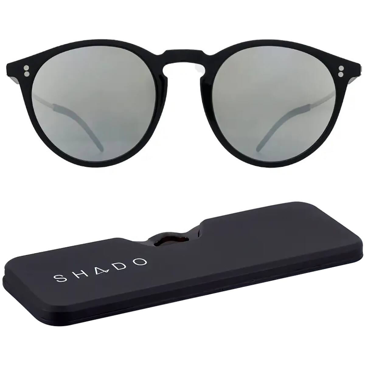 Front. ThinOptics - ThinOptics Los Altos Round Sunglasses with Case- Shiny Black/Silver Flash Mirror - Shiny Black/Silver Flash Mirror.