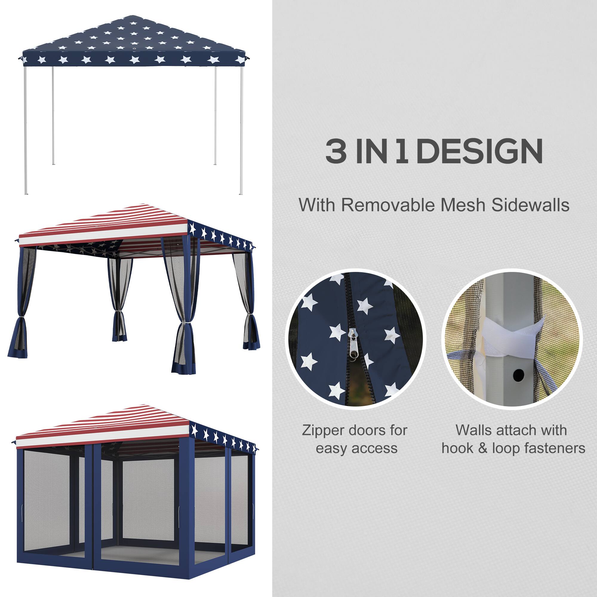 3 IN 1 DESIGN  
With Removable Mesh Sidewalls  
Zipper doors for easy access  
Walls attach with hook & loop fasteners