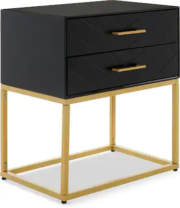 Front. Tommy Hilfiger - Ellias 2-drawer Bedside Table - Black and Gold.