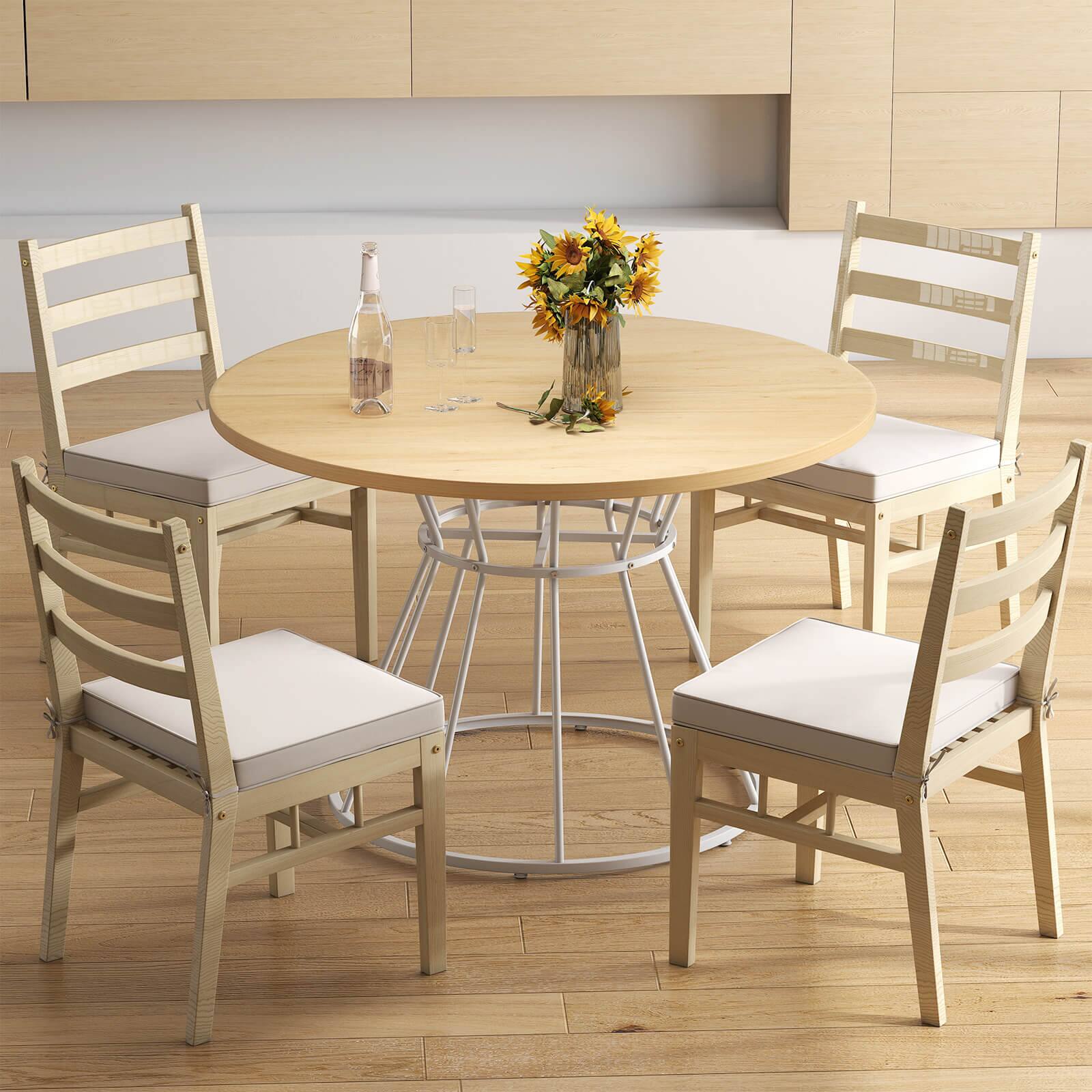 Alt View 5. Costway - Costway 47" Round Dining Table with Wooden Tabletop, Metal Base for Home Dining Room - Natural+ White.