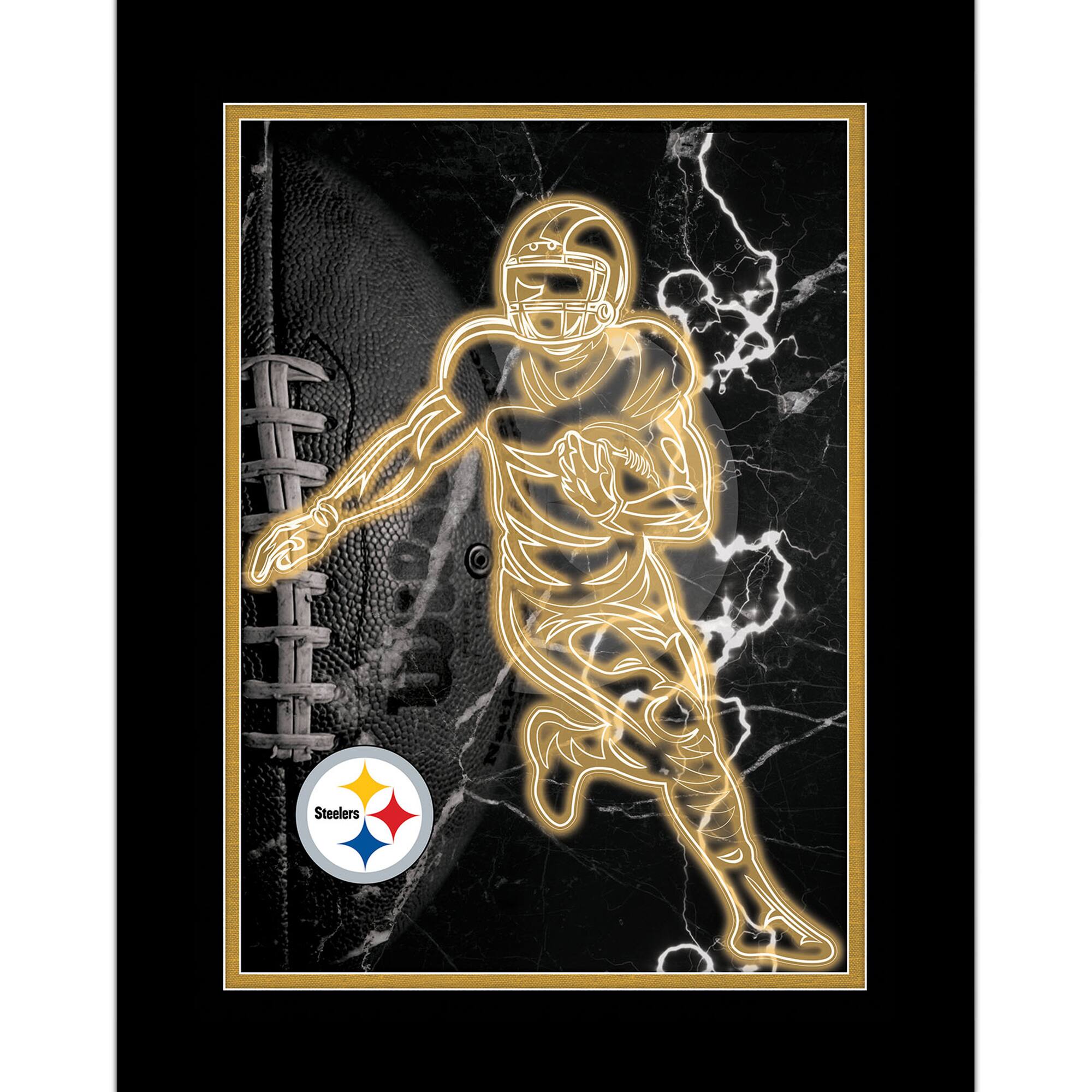 Black Pittsburgh Steelers 12'' x 16'' Framed Neon Player Print