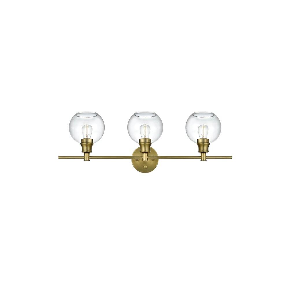 Back. Living District - Collier 3 Light Satin Gold and Clear Glass Wall Sconce - Satin Gold.