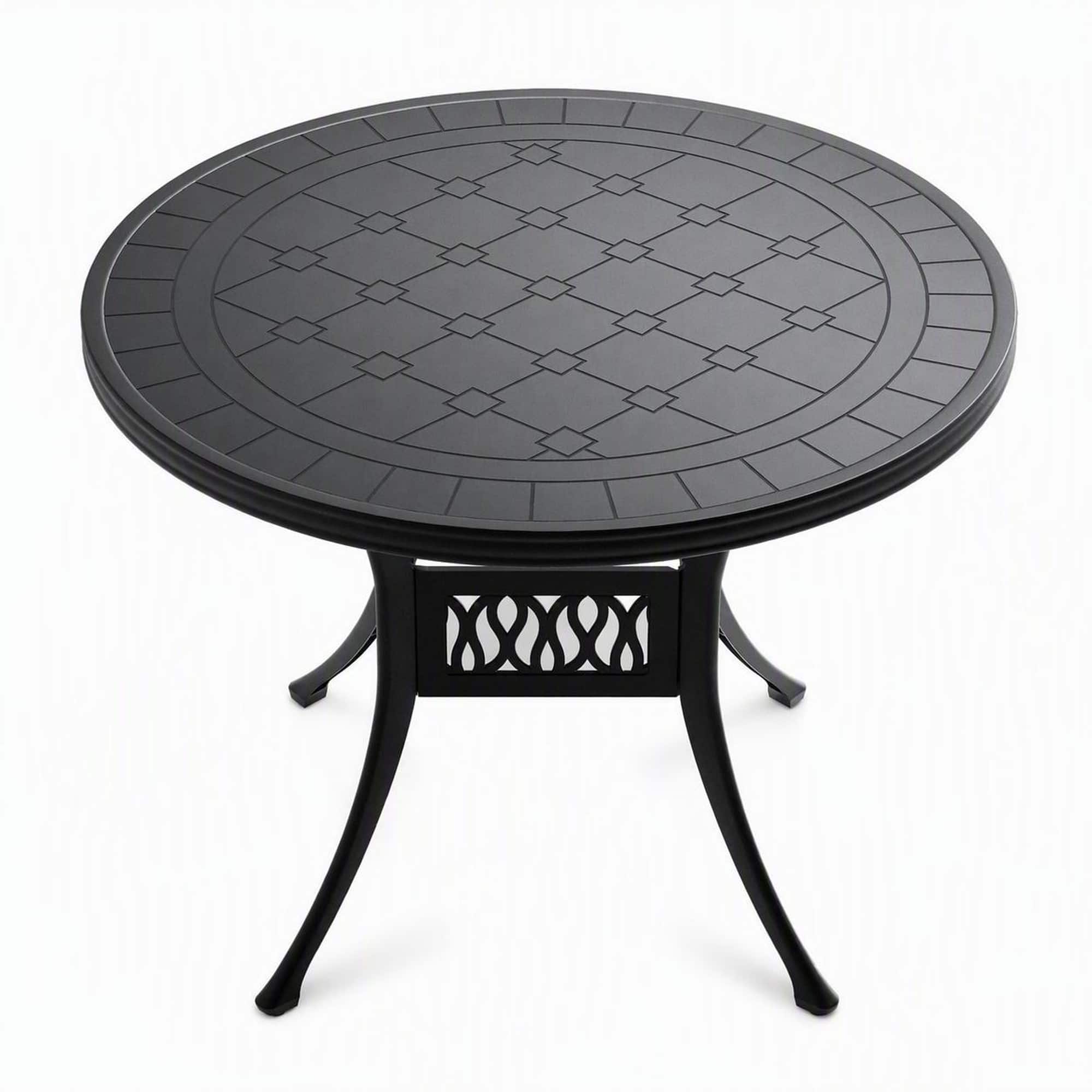 RYHNUYNE - Round Cast Aluminum Patio Dining Table,39.37" Outdoor Bistro Table for Garden Deck Balcony - Black