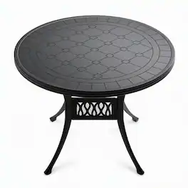 RYHNUYNE - Round Cast Aluminum Patio Dining Table,39.37" Outdoor Bistro Table for Garden Deck Balcony - Black