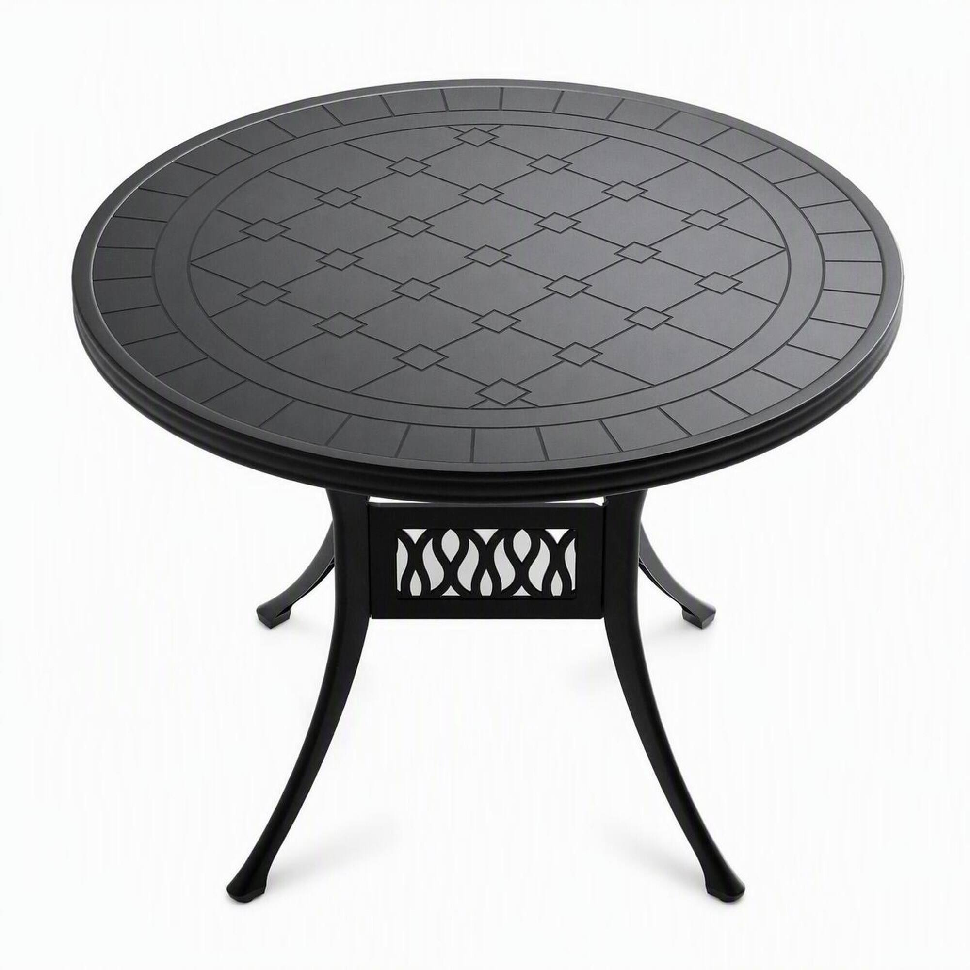 Front. RYHNUYNE - Round Cast Aluminum Patio Dining Table,39.37" Black Outdoor Bistro Table for Garden Deck Balcony - Black.