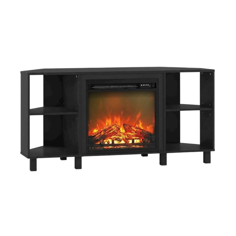 Alt View 3. FurniFact - Wood TV stand with metal legs for 55-inch TVs, modern design, Americano - Black.