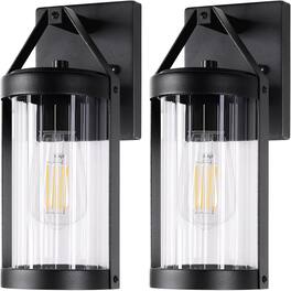 Nordic Hygge - 2-Pack Water-Resistant Matte Black Outdoor Wall Lanterns with Clear Ribbed Glass