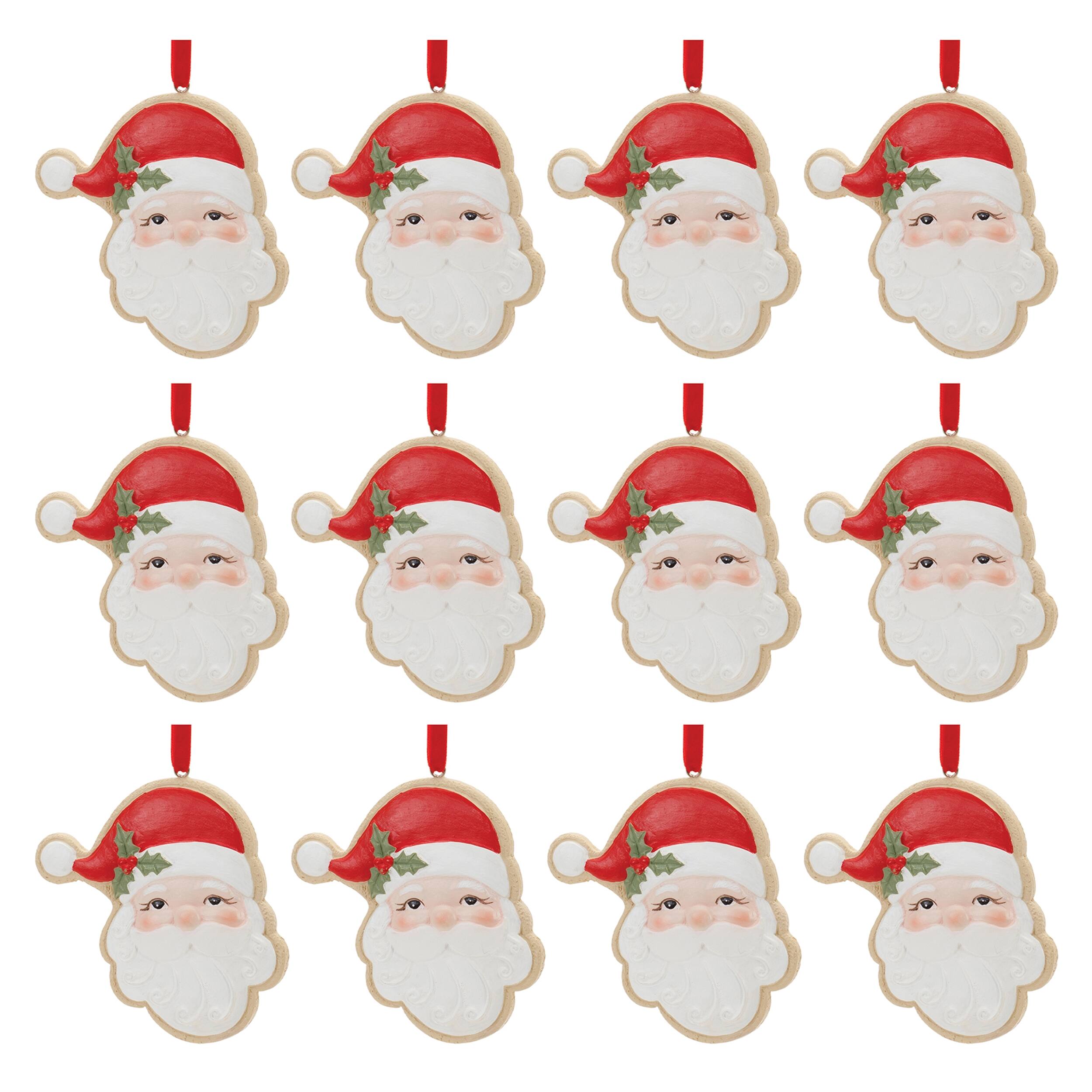 Left. BreeBe - Frosted Santa Cookie Ornament (Set of 12) - Red, White.
