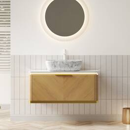 Boyel Living - 36 Bathroom Vanity with Marble Pattern Ceramic Vessel Basin Sintered Stone Espresso - Carrara White,Espresso,Stone White