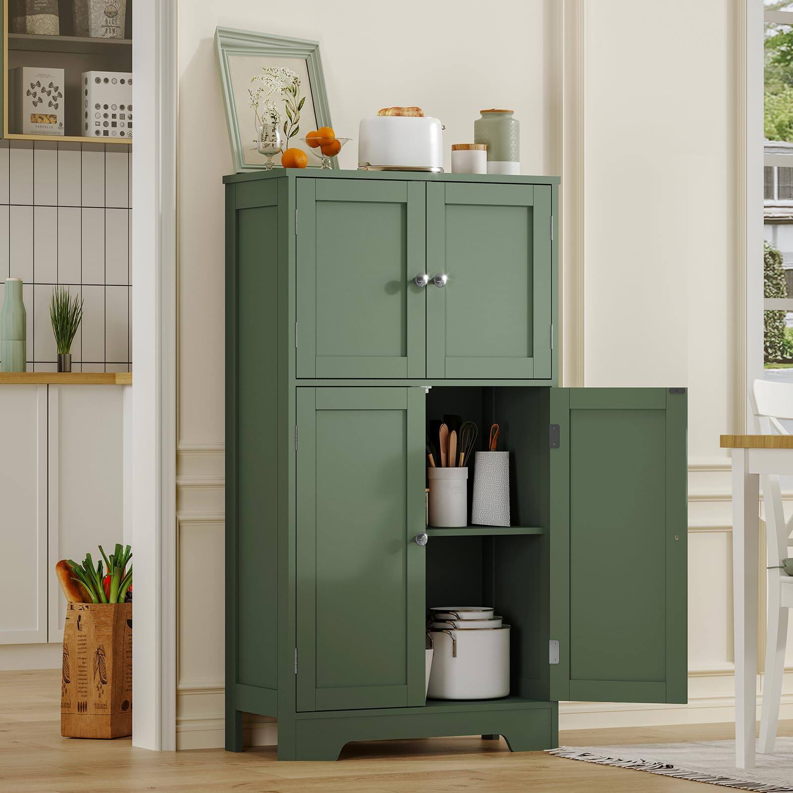 Alt View 2. Hirose Alice - Floor Storage Cabinet With 4 Doors & 2 Shelves Cupboard Cabinets For Forest adjustable different makes - Rustic Gray, 2 Drawers.