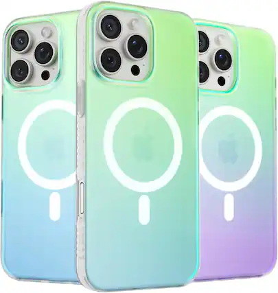 Front. Ornarto - ORNARTO Magnetic Case for iPhone 16 Pro Max 6.9" Compatible with MagSafe,Shockproof Protective Rainbow Phone Cover-Green - Green.