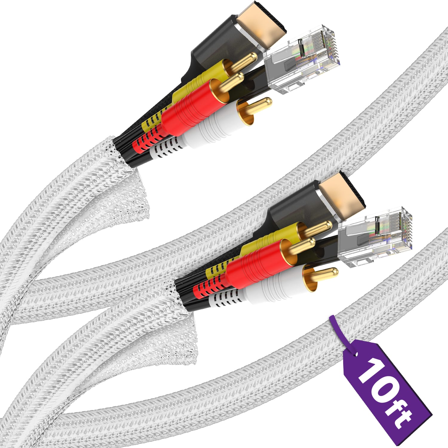 Fosmon - 2x 10ft Cable Sleeve Cover, Wire Cable Management, Wire Organizers for Cord Management,HDMI Cable Power Cord Protectors - White