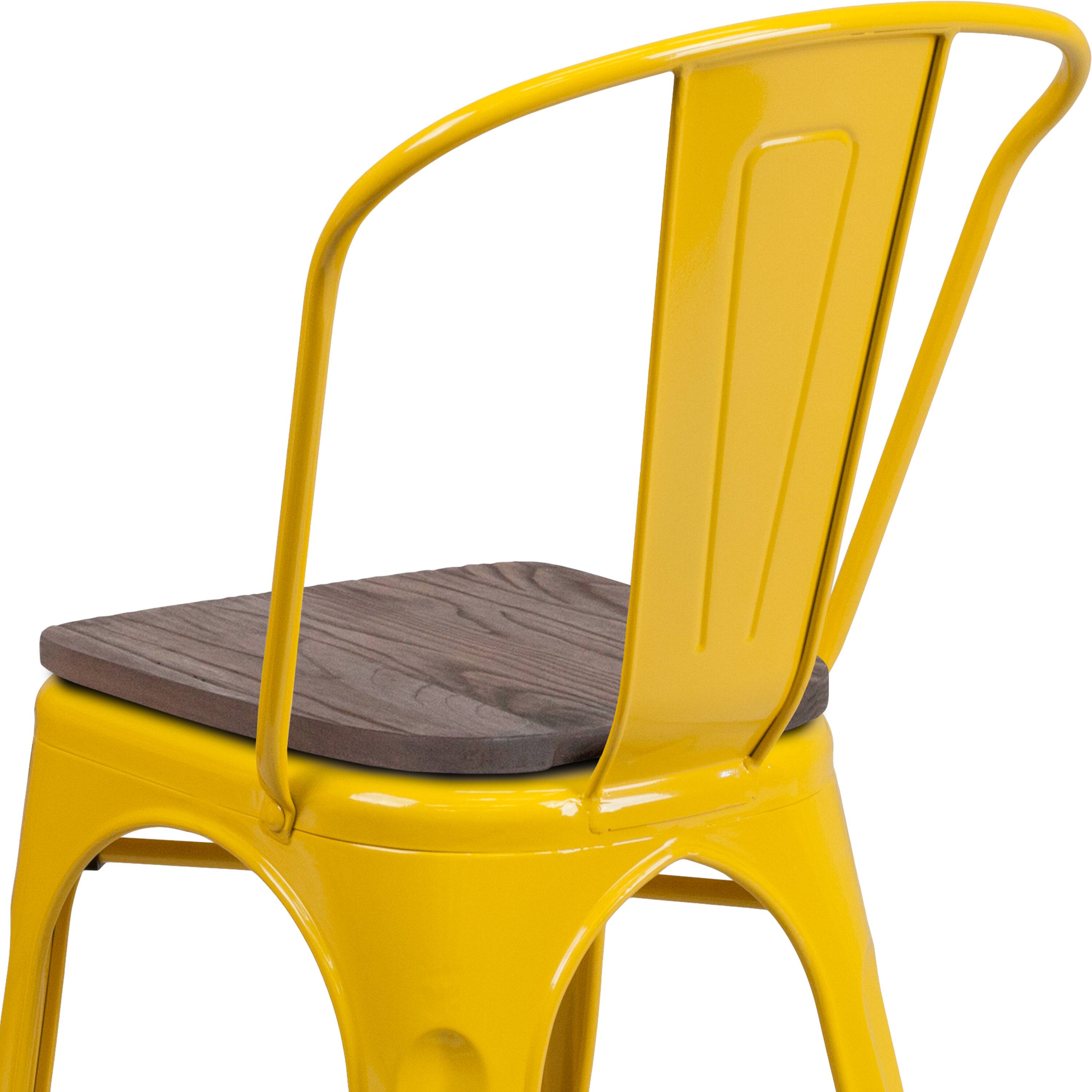 Alt View 10. Emma + Oliver - 4 Pack Metal Stackable Chair with Wood Seat - Yellow.
