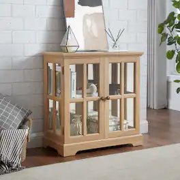 LUCKY ONE - Freestanding LED Curio Display Cabinet with Adjustable Shelves Retro Bookcase Storage for Home Decor - Oak