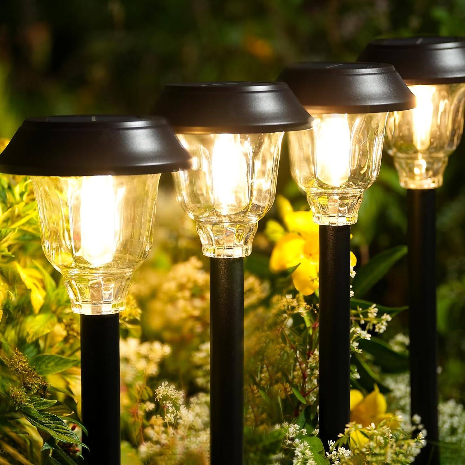 Front. MOSZAR LLC - Six-piece set of waterproof outdoor solar pathway lights made of glass and metal - Black.