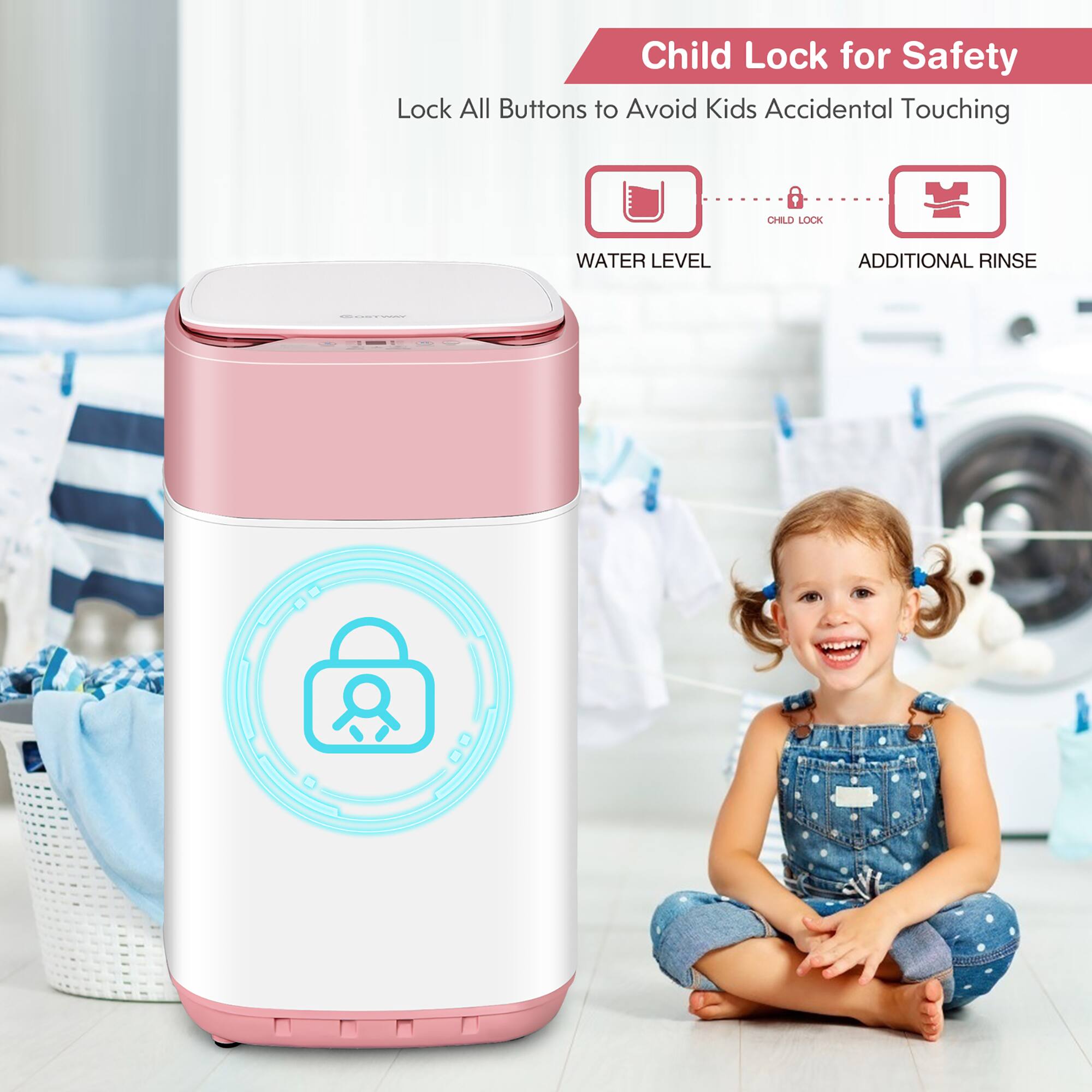 Child Lock for Safety: Lock All Buttons to Avoid Kids Accidental Touching. Child Lock: Water Level, Additional Rinse.