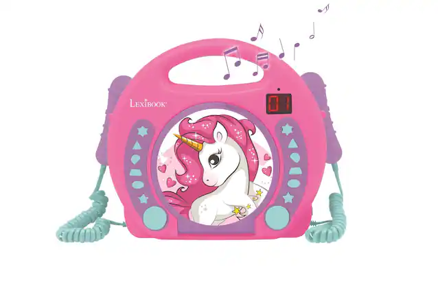 Front. Lexibook - Unicorn Portable CD Player with 2 Sing Along Microphones.