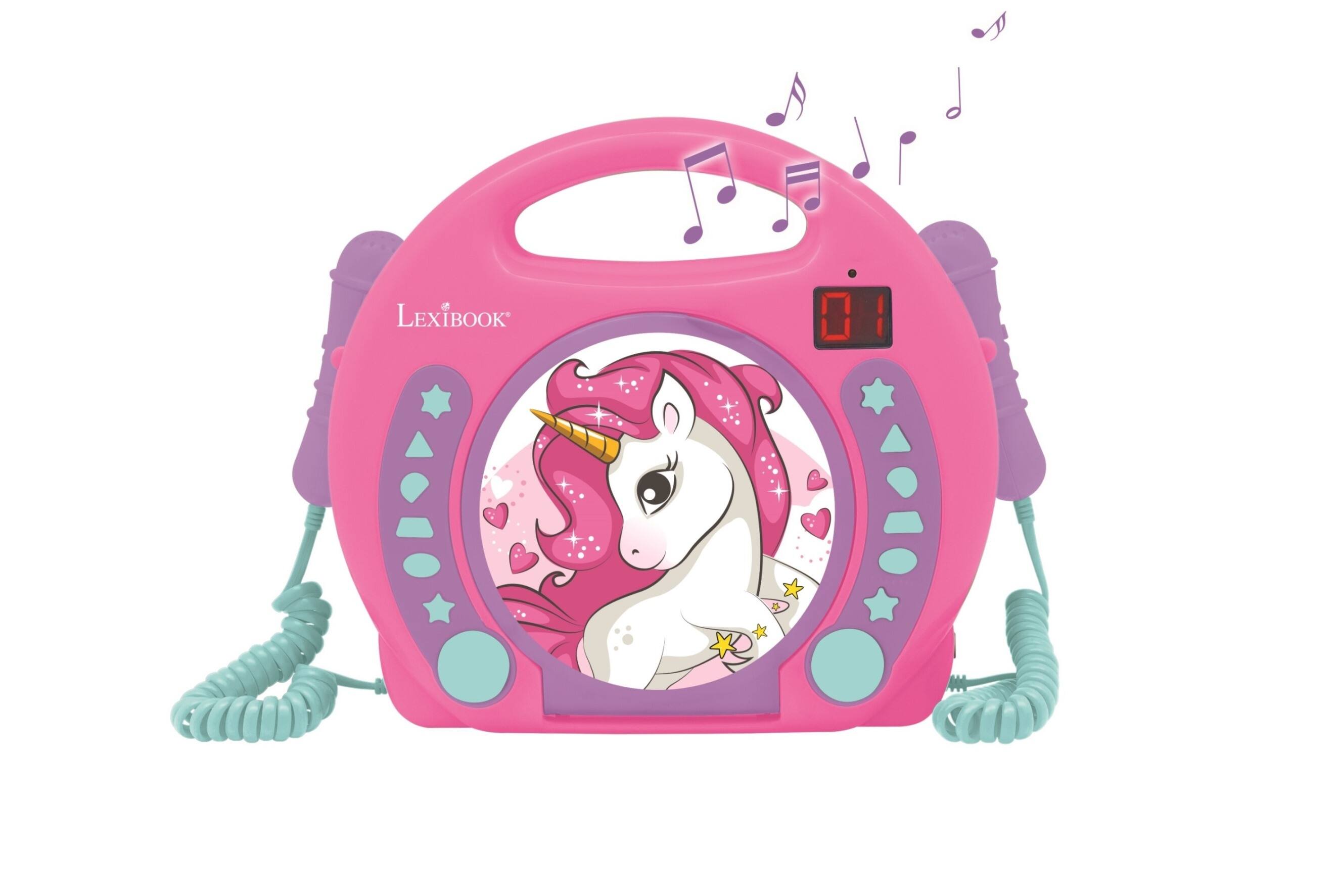 Front. Lexibook - Unicorn Portable CD Player with 2 Sing Along Microphones.