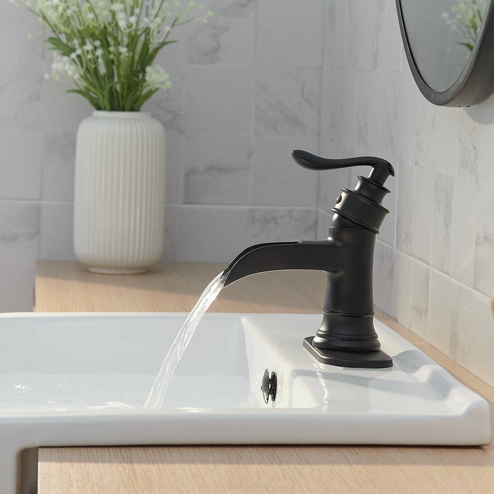 Alt View 6. Boyel Living - Waterfall Single Hole Single-Handle Low-Arc Bathroom Faucet With Pop-up Drain Assembly in Matte Black - Matte Black.