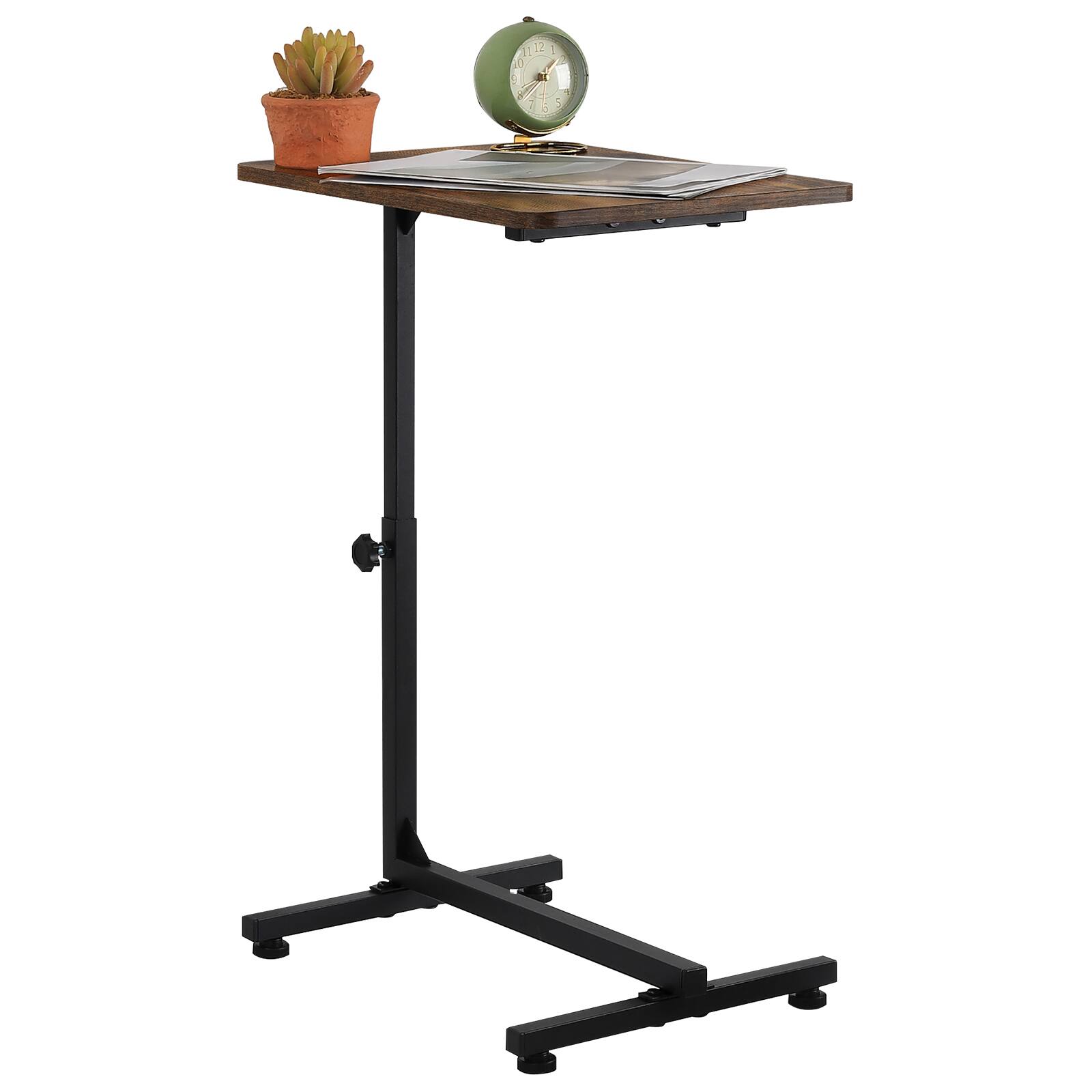Alt View 1. Oumilen - Adjustable C-Shaped Side Table with Rustic Brown Wood Top - Brown.