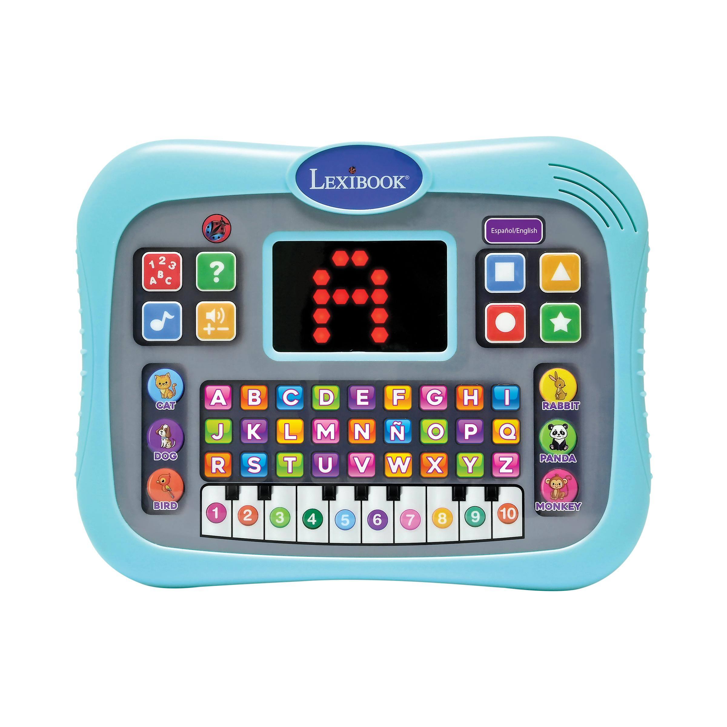 LEXIBOOK  
Español English  
1 2 a  A C  
?  
CAT DOG  
A J R  
S  
L T  
D M U  
E N V  
F W  
G O X  
H P Y  
I Q Z  
RABBIT PANDA  
BIRD  
1  
2  
3  
4  
5  
6  
7  
8  
9  
MONKEY 10