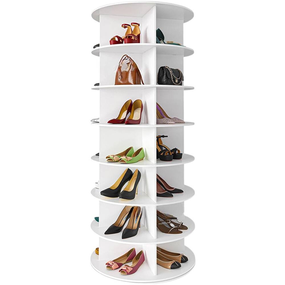 Alt View 1. Loheer - Loheer 7 tier rotating shoe rack white round shoe carousel 28 pairs capacity - White.