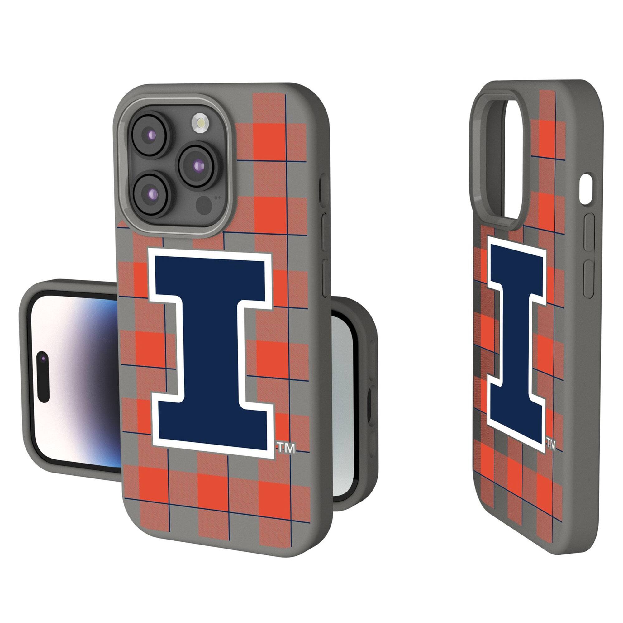 Front. Keyscaper - Illinois Fighting Illini Plaid Soft Touch iPhone Case - 15 - Gray.