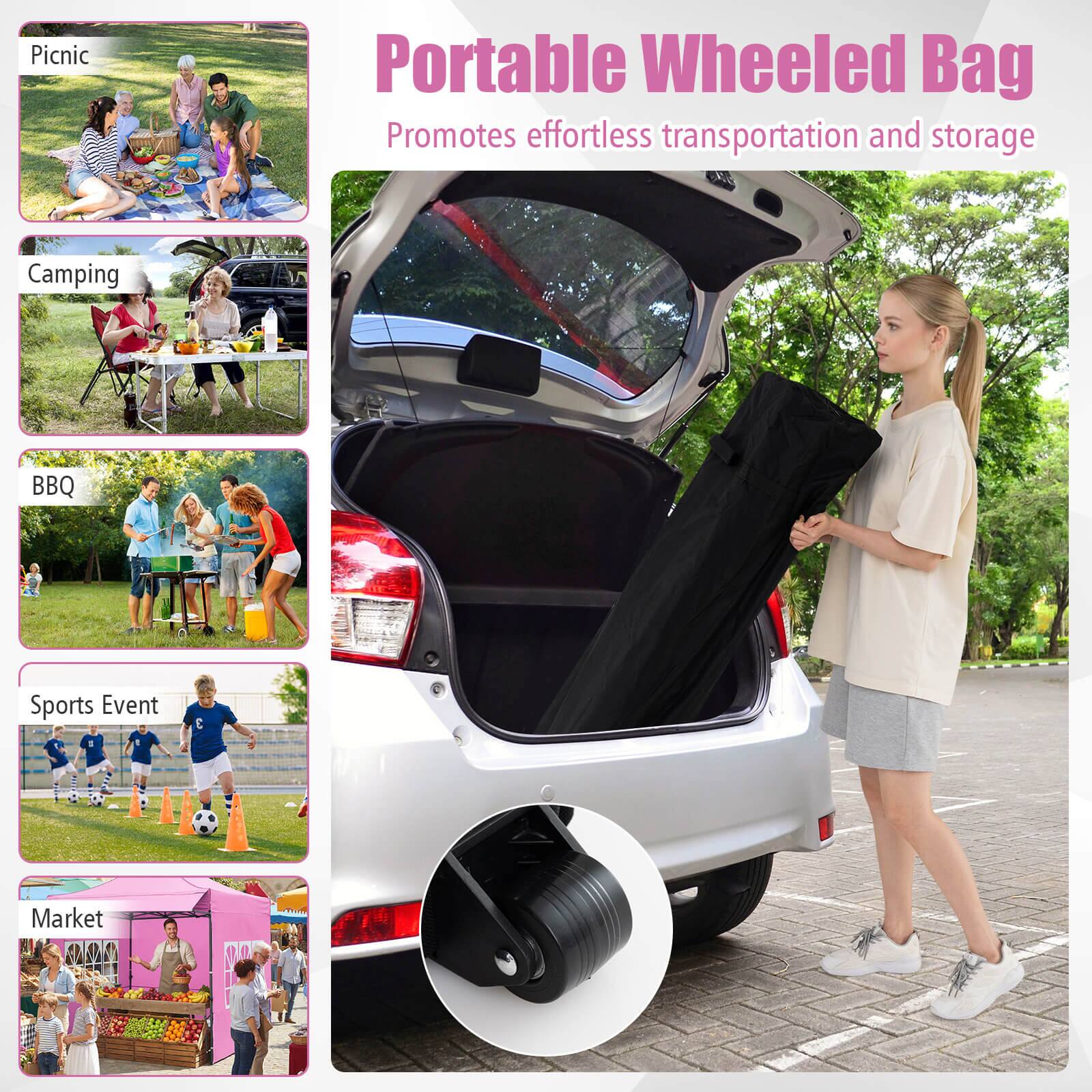 Portable Wheeled Bag  
Promotes effortless transportation and storage  

Picnic  
Camping  
BBQ  
Sports Event  
Market