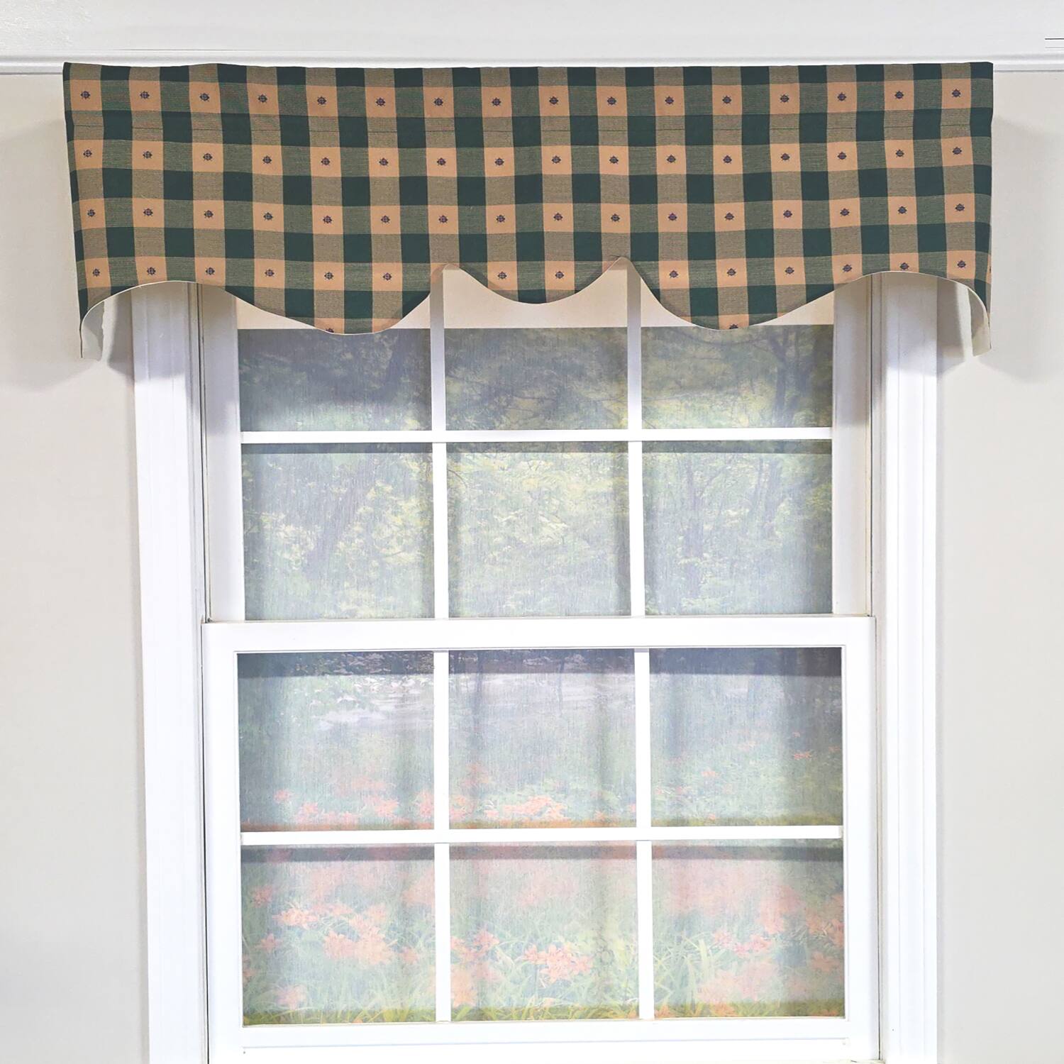 Angle. RLF Home - RLF Home 100% PolyesterCollette Squares Shaped  Fully lined Windows Rod Pocket Valance 51" x 15"  Green - Green.