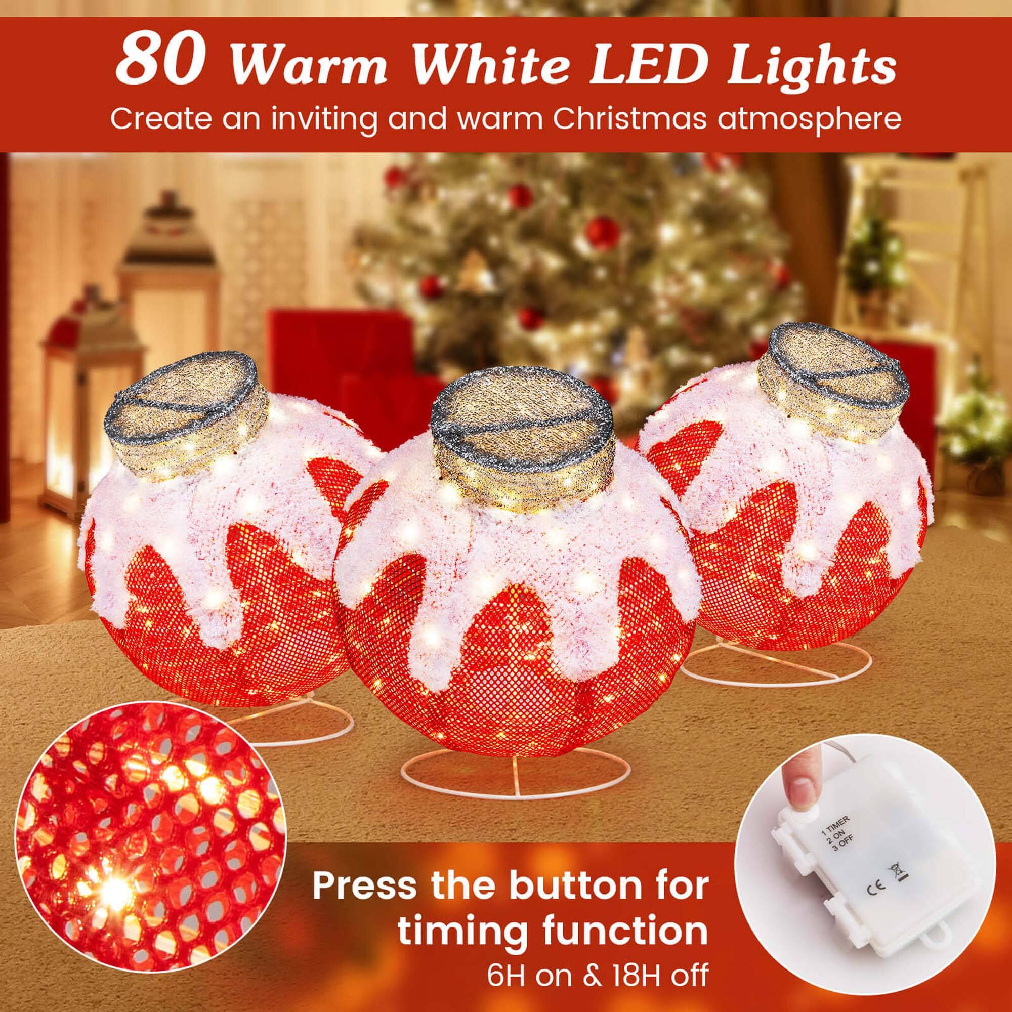 80 Warm White LED Lights Create an inviting and warm Christmas atmosphere. Press the button for timing function 6H on & 18H off.