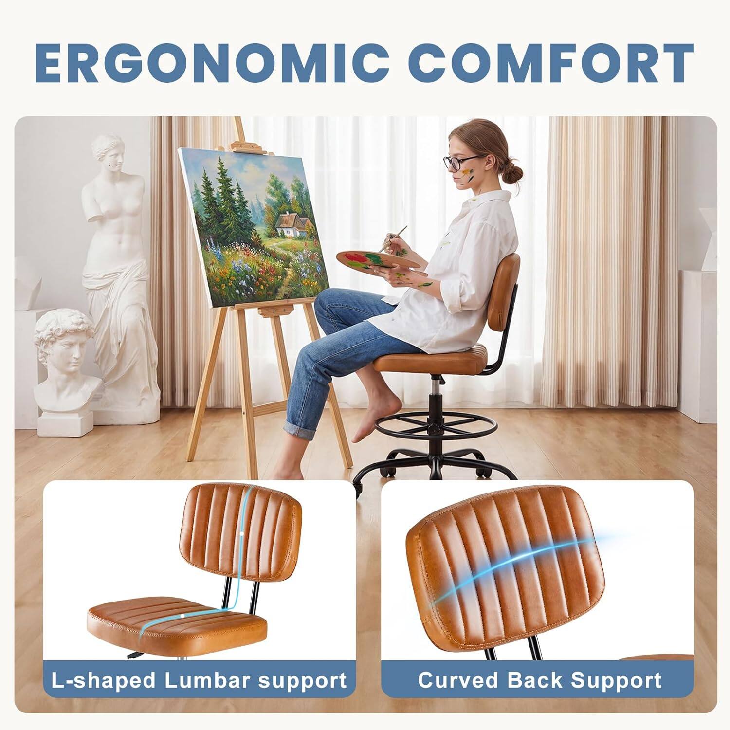 ERGONOMIC COMFORT

L-shaped Lumbar support

Curved Back Support