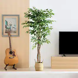 Vecelo - 5Ft Artificial Ficus Tree - Realistic Fake Silk Plant for Indoor/Outdoor Decor, No Maintenance Faux Tree - Green