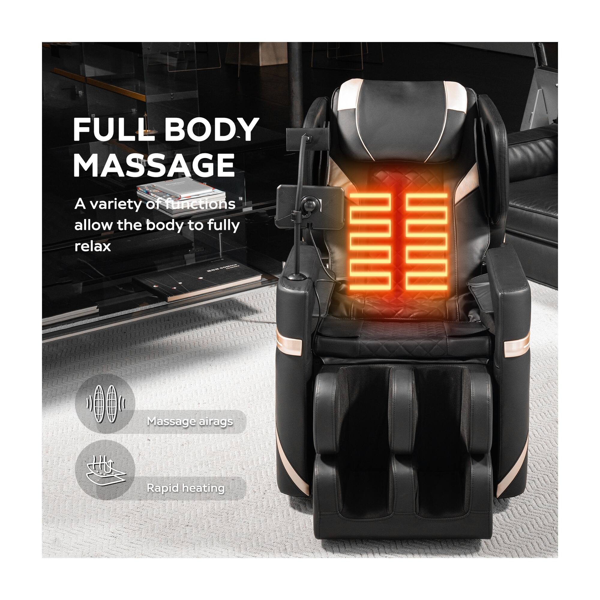 FULL BODY MASSAGE  
A variety of functions allow the body to fully relax  

Massage airbags  
Rapid heating