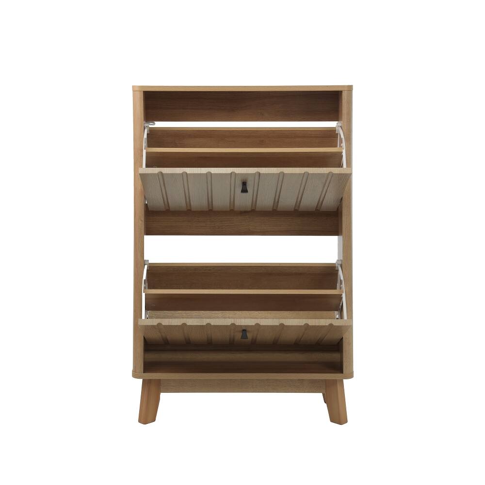 Alt View 6. Loheer - Loheer 23.6 inch entryway shoe cabinet, ultra thin flip down shoe rack in oak finish - Oak.