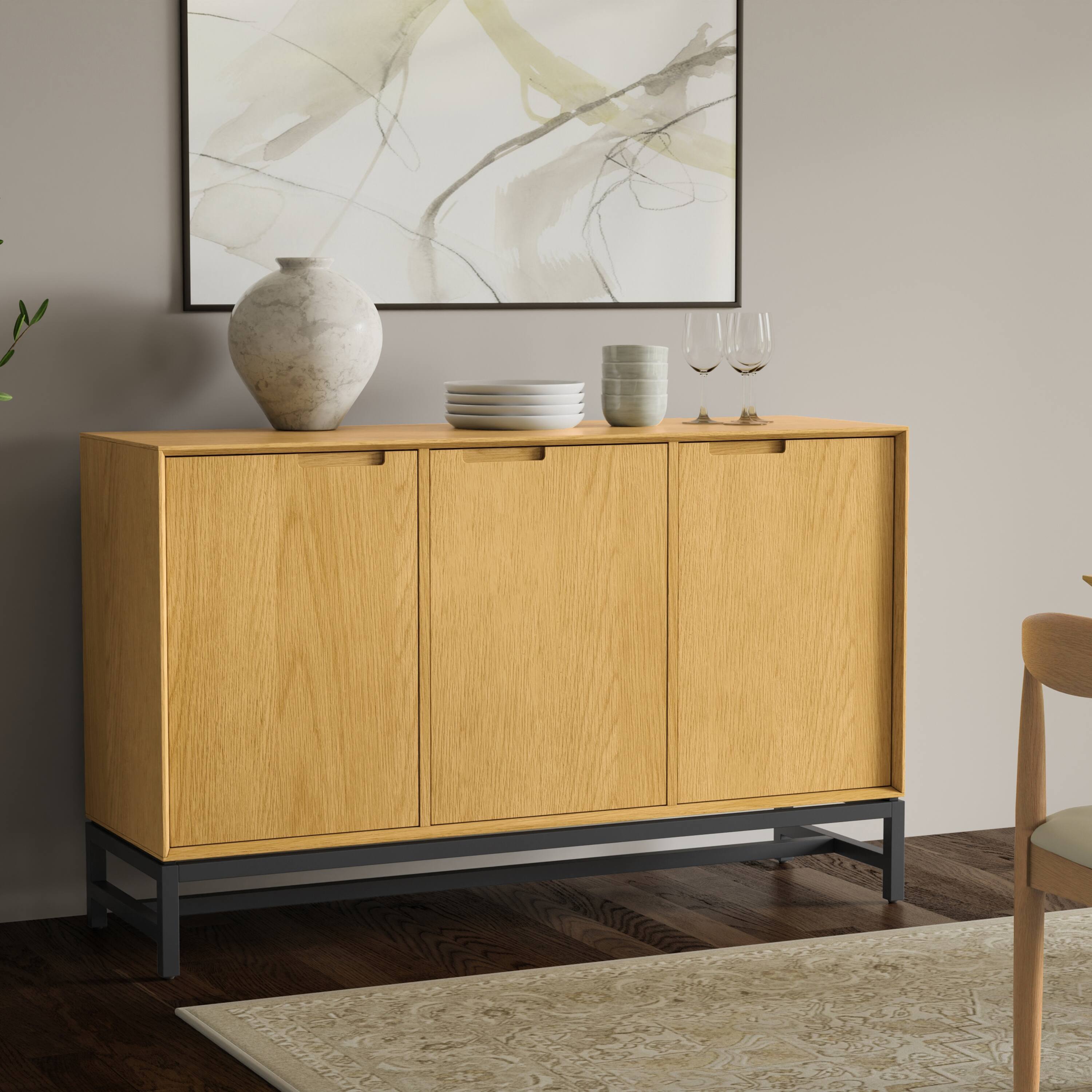 Angle. Simpli Home - Banting 3 Door Sideboard Buffet in Natural Oak - Natural Oak.