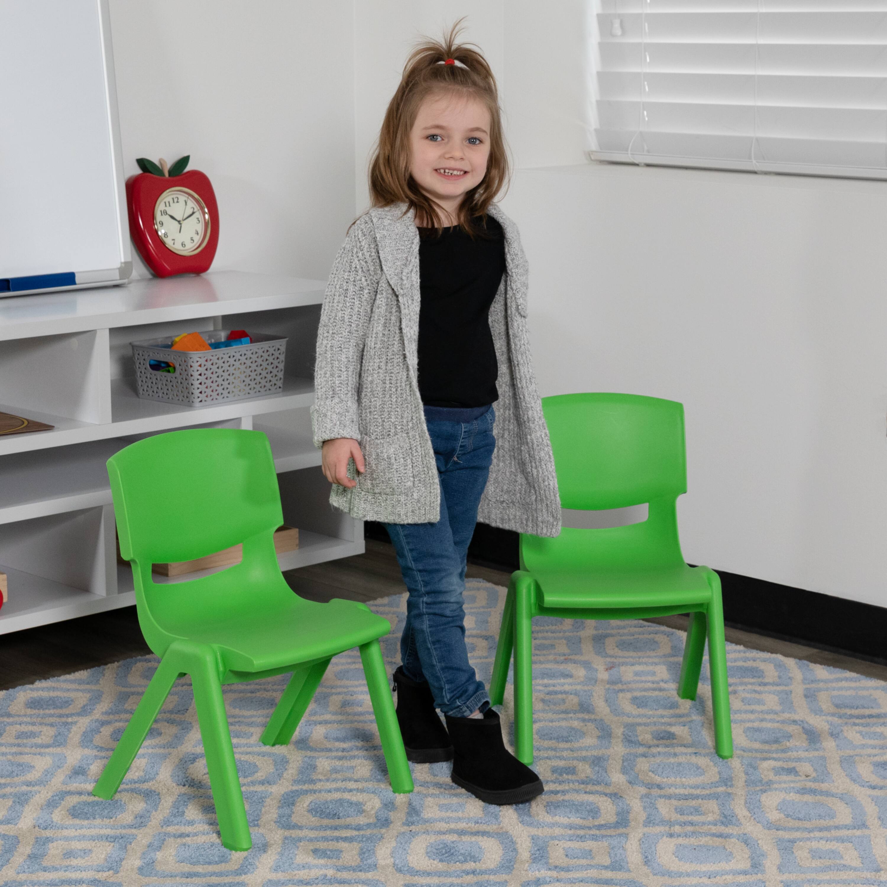 Alt View 5. Emma + Oliver - 2 Pack Plastic Stackable School Chair with 10.5"H Seat, Preschool Chair - Green.
