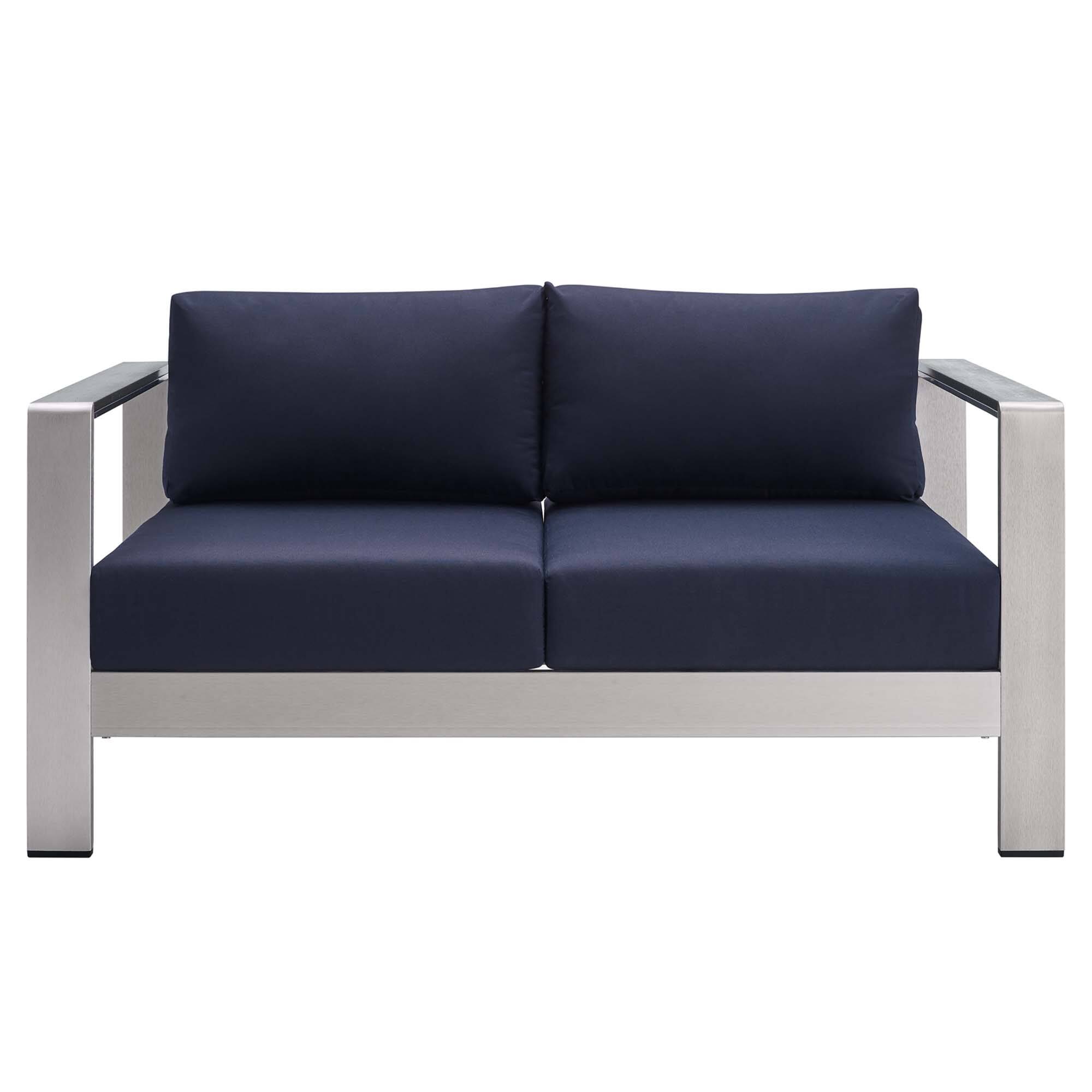 Alt View 1. Modway - Shore 3-Piece Sunbrella Fabric Outdoor Aluminum Patio Set - Silver Navy.
