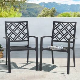 Nuu Garden - Patio 2-Piece Iron Dining Chairs with Slatted Seat and Stackable Design - Black