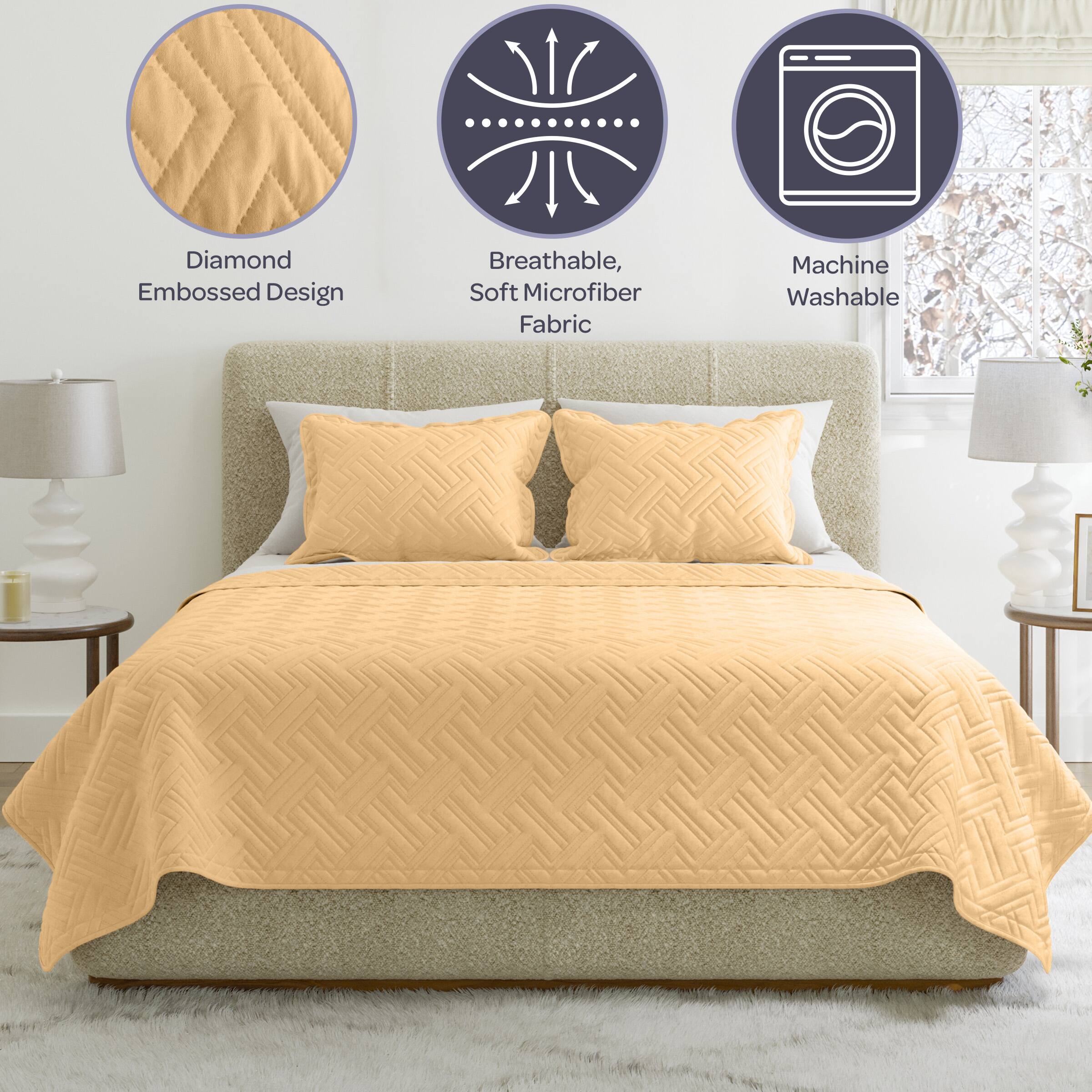 - Diamond Embossed Design
- Breathable, Soft Microfiber Fabric
- Machine Washable