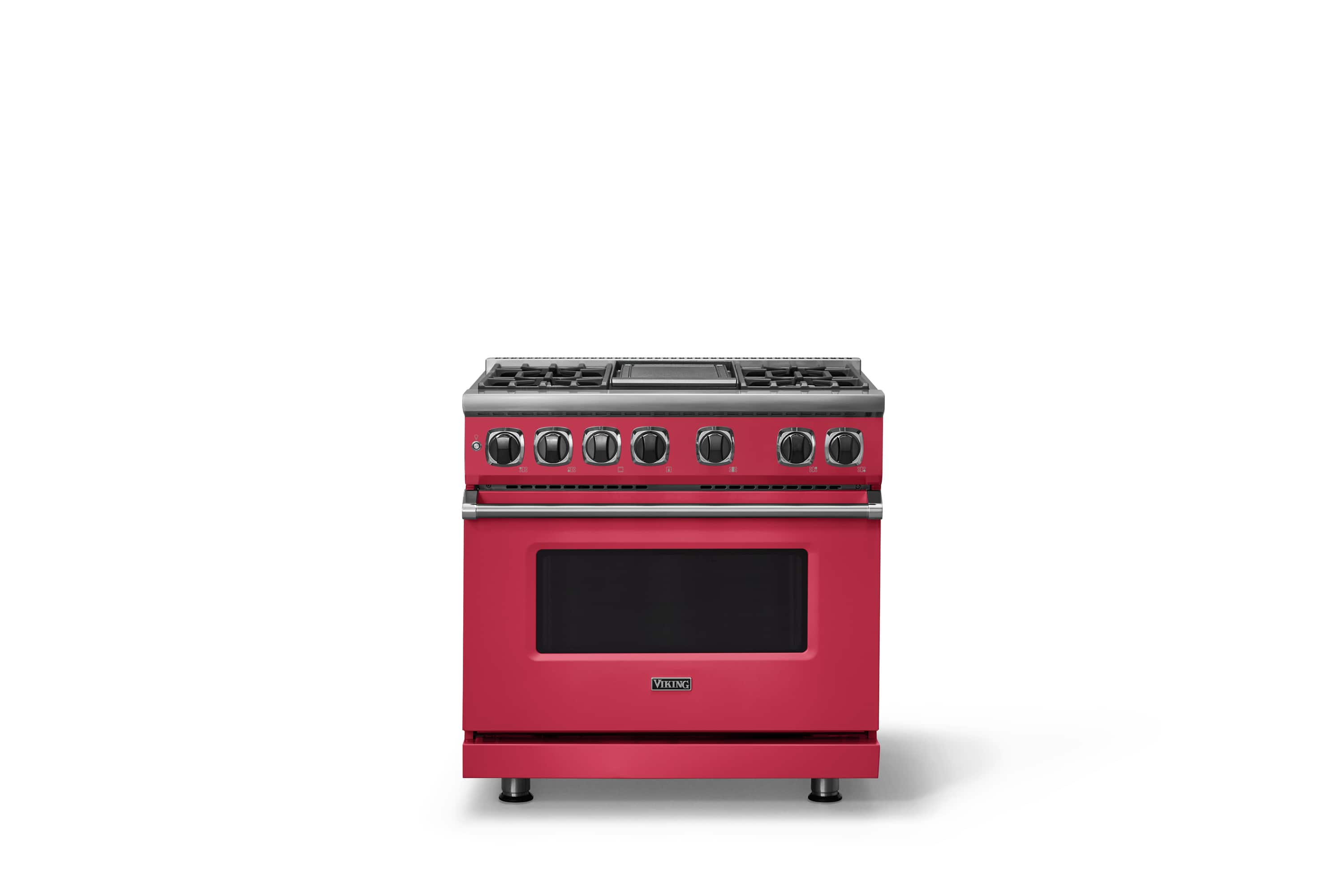 Front. Viking - 36 in. Wide 4 Burner Dual Fuel Sealed Burner Range with Griddle - Valentine.