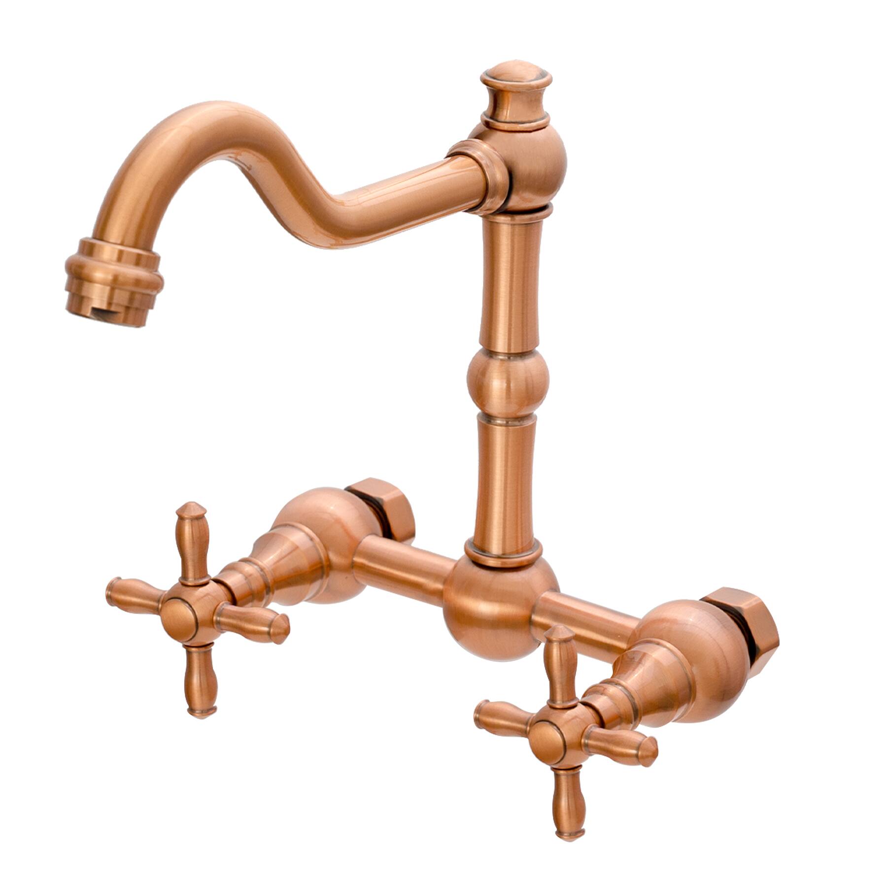 6 inch Solid Brass Wall Mount Bathroom Faucet with 2 Cross Handles