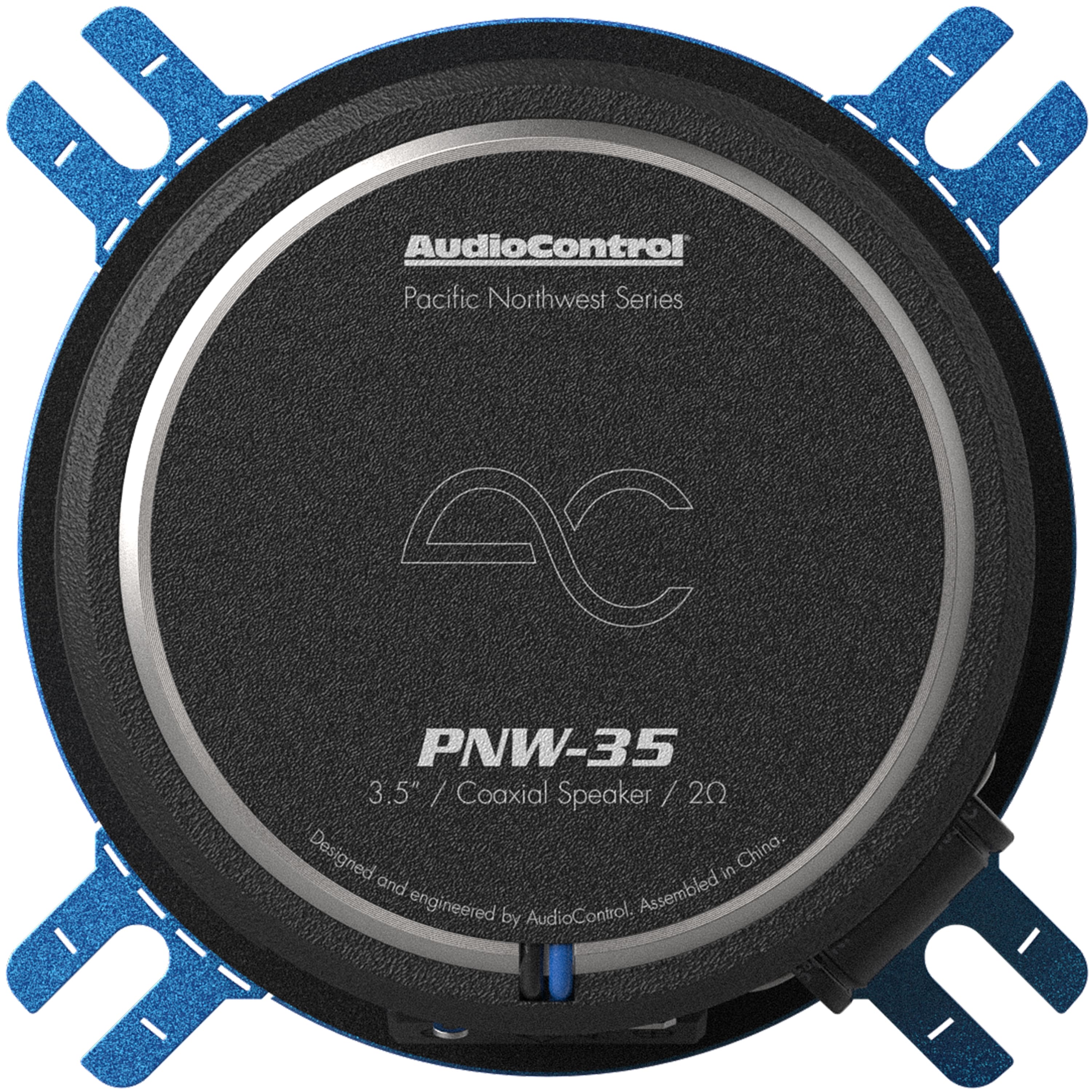 The text on the image reads: "Audiocontrol Pacitic Northwest Series AC PNW-35 3.5" / Coaxia Speaker / 20 / 20 Designed and Assembled in China."
